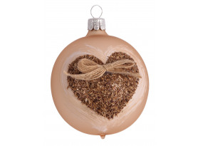 Vánoční ozdoba béžová koule se srdcem 7 cm, sklo
