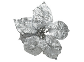 Umělý květ na klipu Vánoční hvězda 26 cm, stříbrná