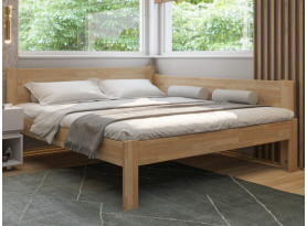 Rohová postel se zástěnou vpravo Fava P 180x200 cm, přírodní buk