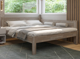 Rohová postel se zástěnou vpravo Fava P 180x200 cm, šedý buk