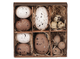 Velikonoční dekorace Vyfouklá vajíčka, 12 ks, bílá/hnědá