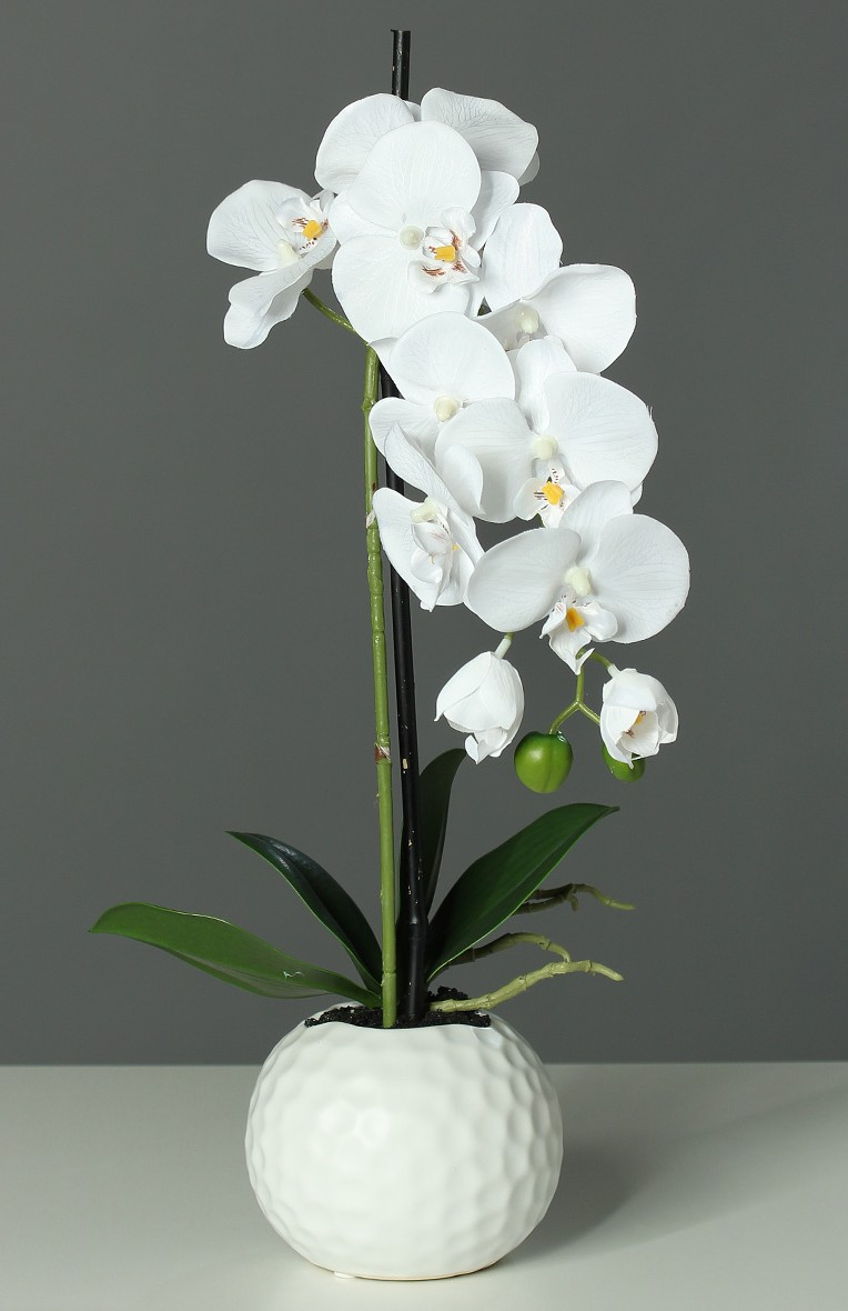 Umělá květina Orchidej v květináči, bílá