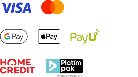 VISA, VISA Electron, MasterCard, Maestro, Google Pay, Apple Pay, PayU, Home Credit, PlatímPak